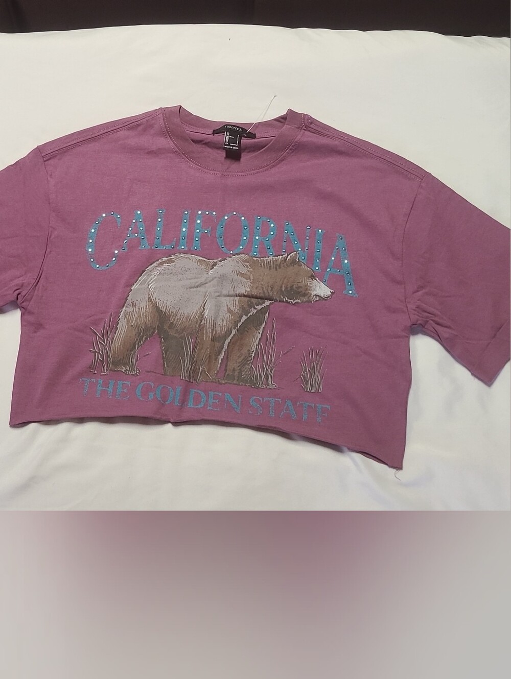Forever 21 Purple California Bear Graphic Crop Tee